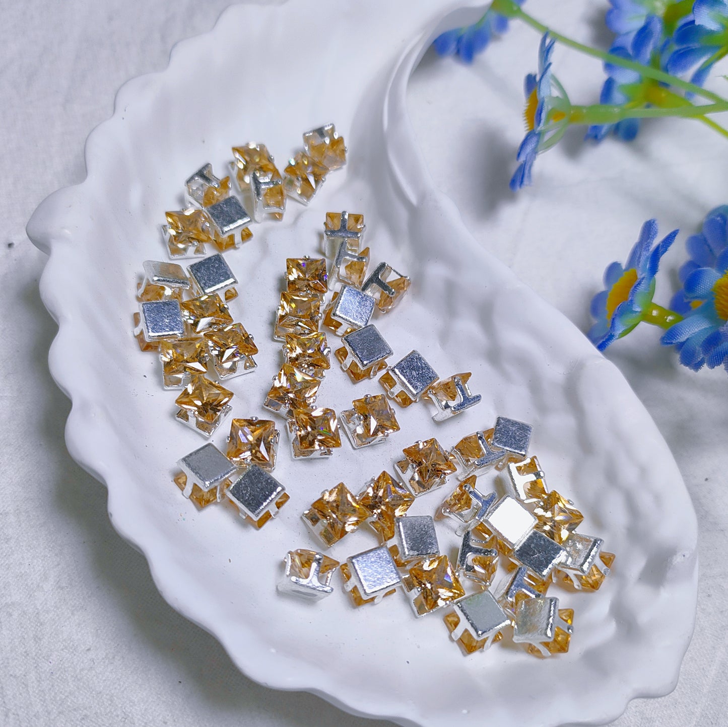 6mm square zircon rhinestones with silver base for DIY bracelet & necklace