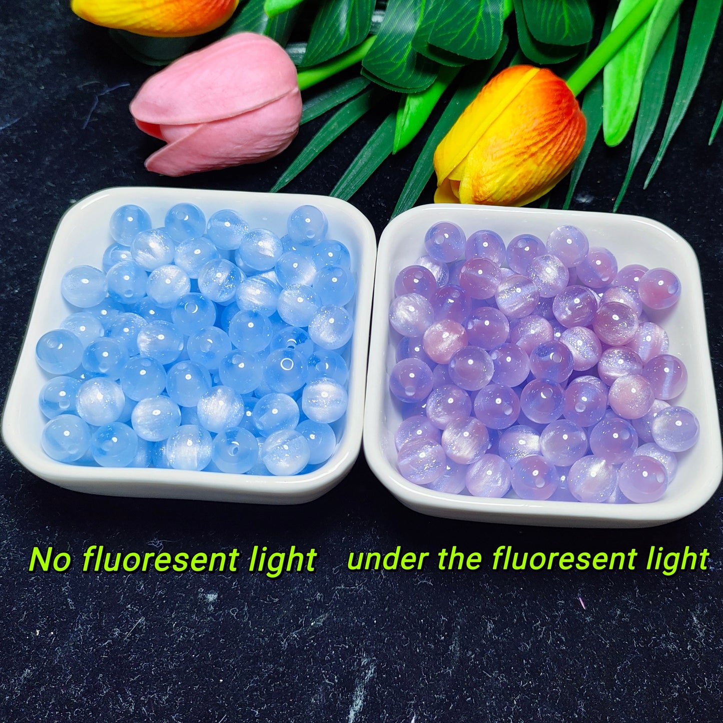 10mm Color-changing fine flash ultravioletlight changing cats eye round resin beads 50pcs per bag forDIY braclet&keychain&car hanger material