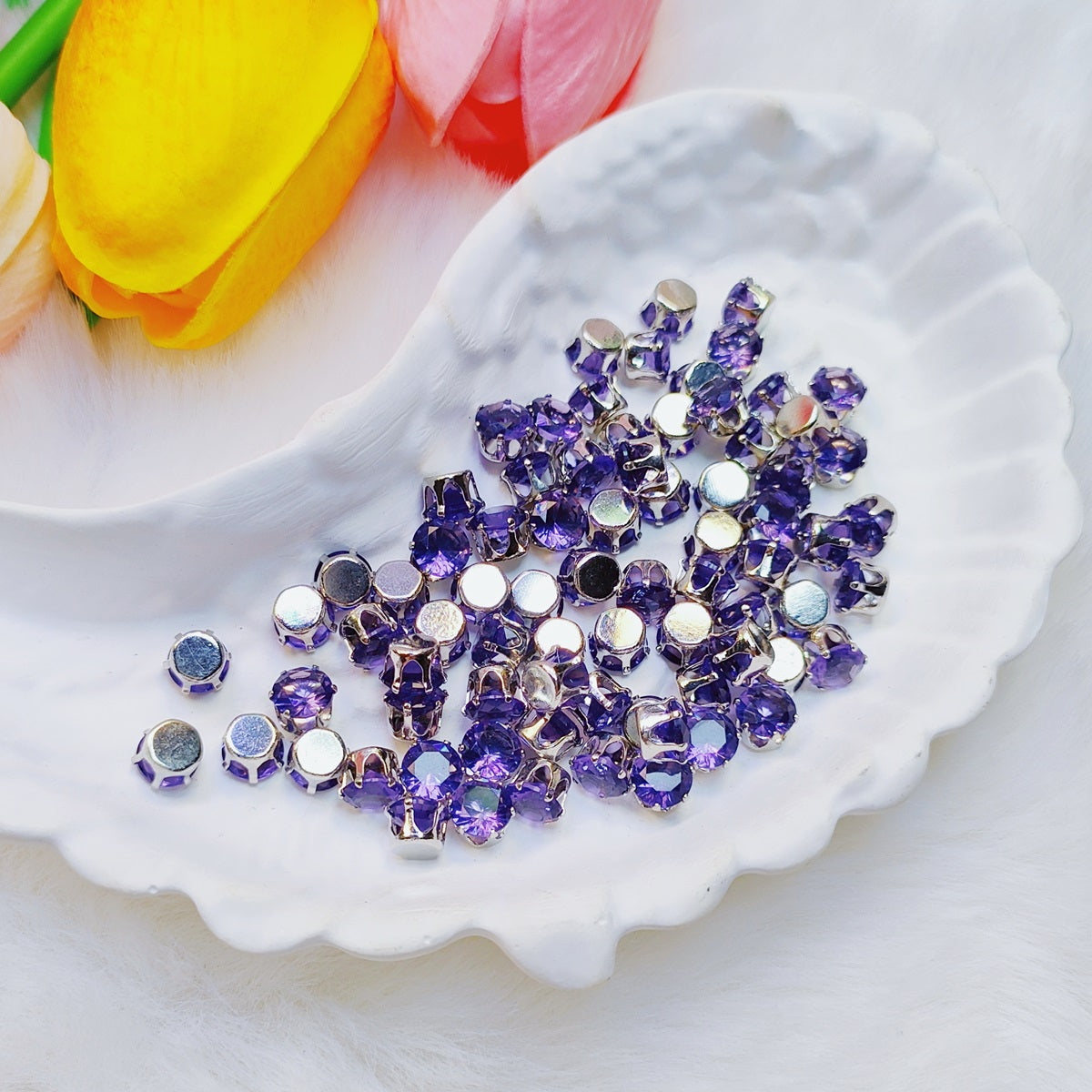 4mm round zircon rhinestones with golden and silver base for DIY bracelet & necklace