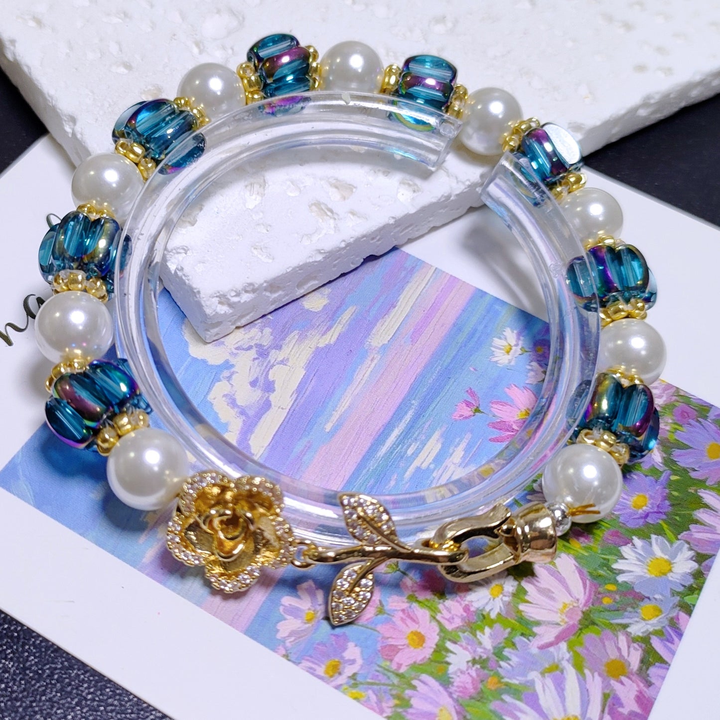 Handcraft lantern beads bracelet material 4x6.5mm glass rice beads &8mm shell pearls