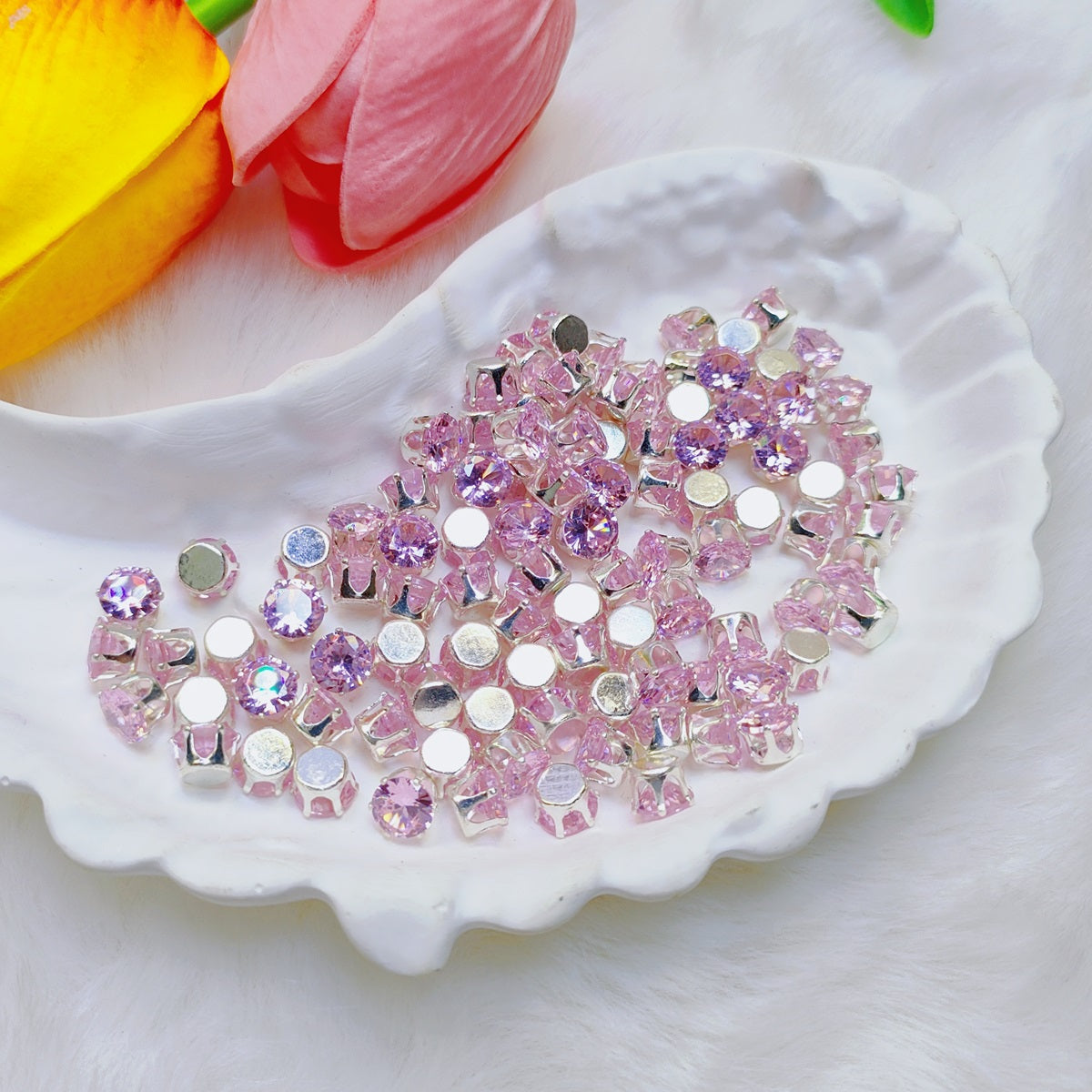 4mm round zircon rhinestones with golden and silver base for DIY bracelet & necklace