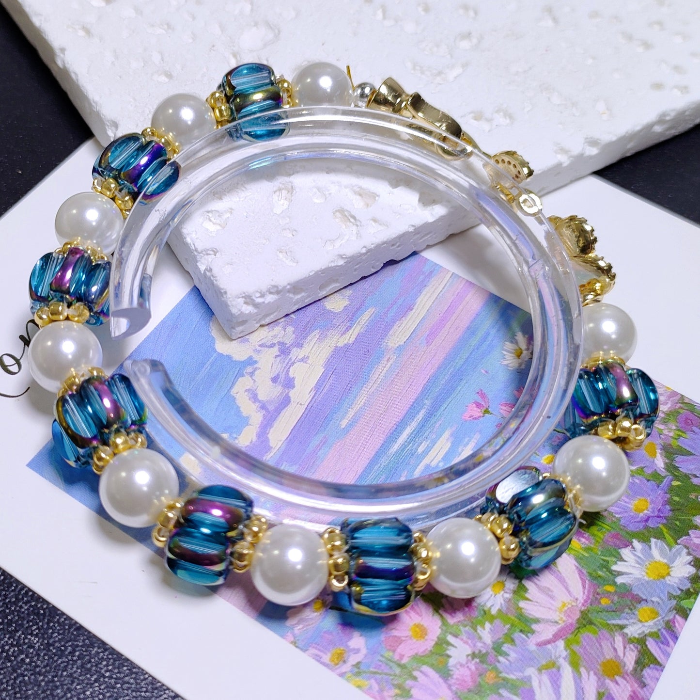 Handcraft lantern beads bracelet material 4x6.5mm glass rice beads &8mm shell pearls