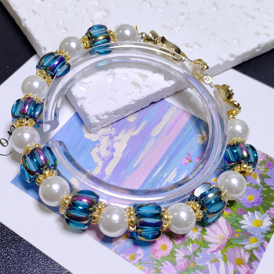 Handcraft lantern beads bracelet material 4x6.5mm glass rice beads &8mm shell pearls