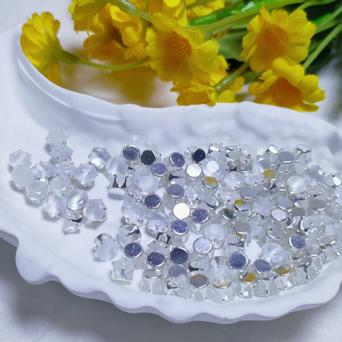 6mm round zircon rhinestones with golden and silver base for DIY bracelet & necklace