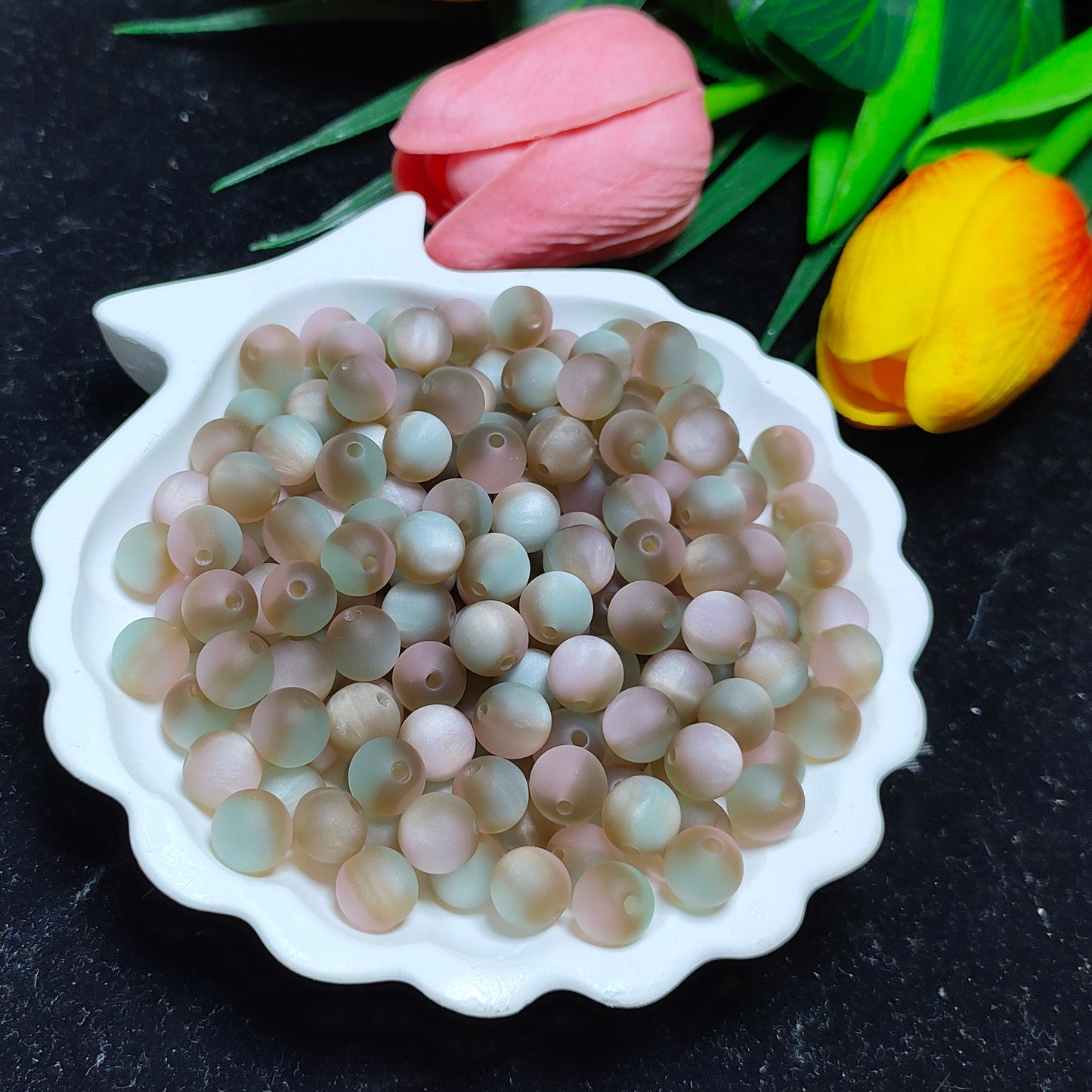 8mm&1omm tricolor brushed matt frostedcats eye round resin beads 50pcs per bag for DIYbraclet&keychain&car hanger material