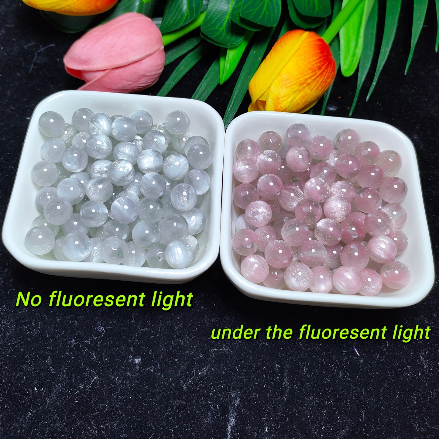 10mm Color-changing fine flash ultravioletlight changing cats eye round resin beads 50pcs per bag forDIY braclet&keychain&car hanger material