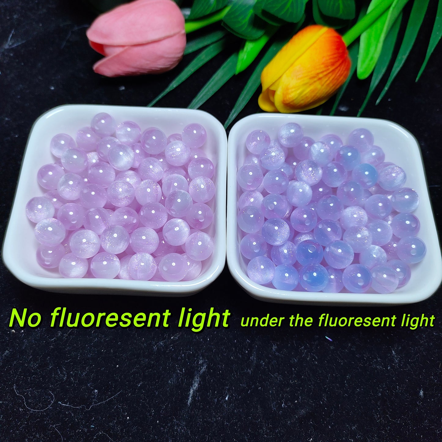 10mm Color-changing fine flash ultravioletlight changing cats eye round resin beads 50pcs per bag forDIY braclet&keychain&car hanger material