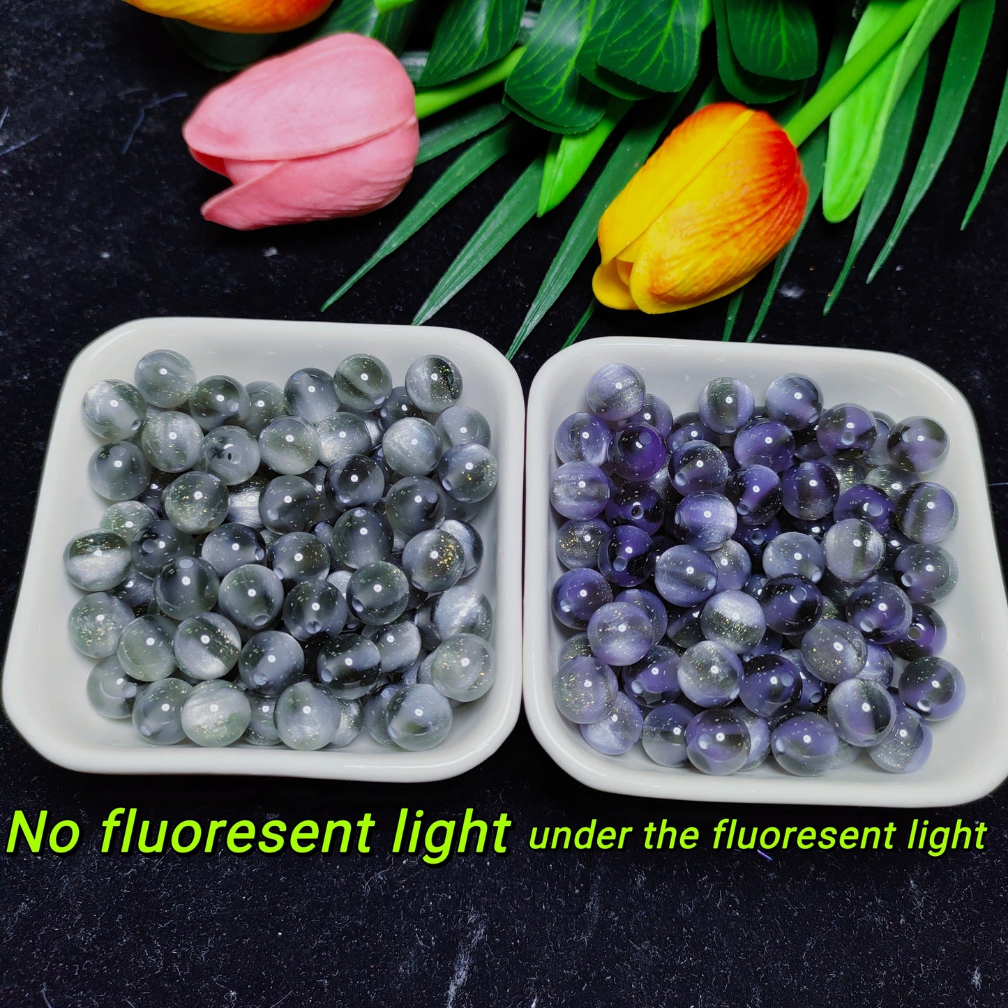 10mm Color-changing fine flash ultravioletlight changing cats eye round resin beads 50pcs per bag forDIY braclet&keychain&car hanger material