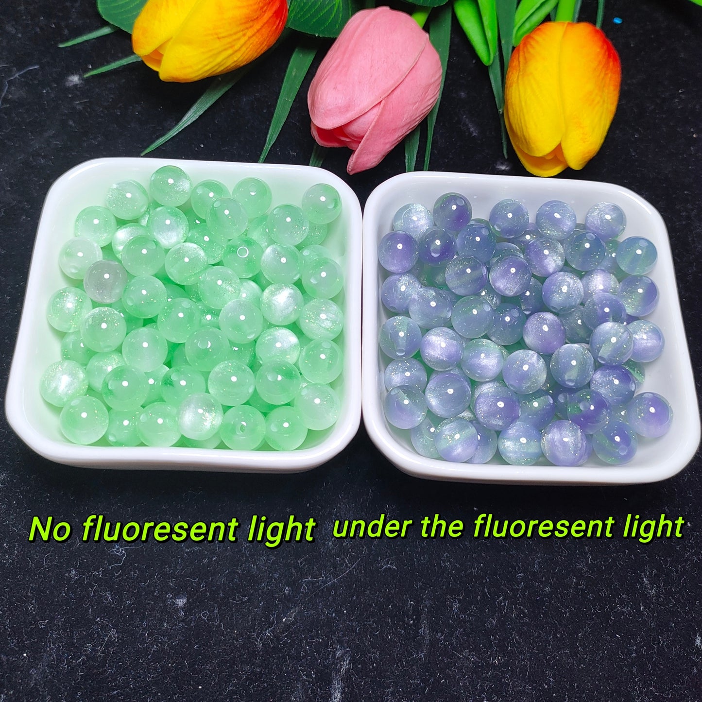 10mm Color-changing fine flash ultravioletlight changing cats eye round resin beads 50pcs per bag forDIY braclet&keychain&car hanger material