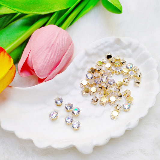 6mm round zircon rhinestones with golden and silver base for DIY bracelet & necklace
