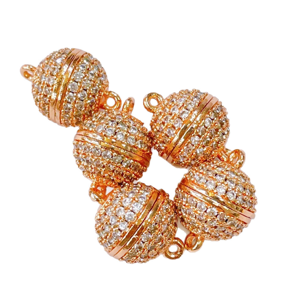Micro-inlaid zircon copper matrial real 14K gold plated strong color retention 10mm magnetic clasp DIY bracelet necklace ending buckle jewelry accessories