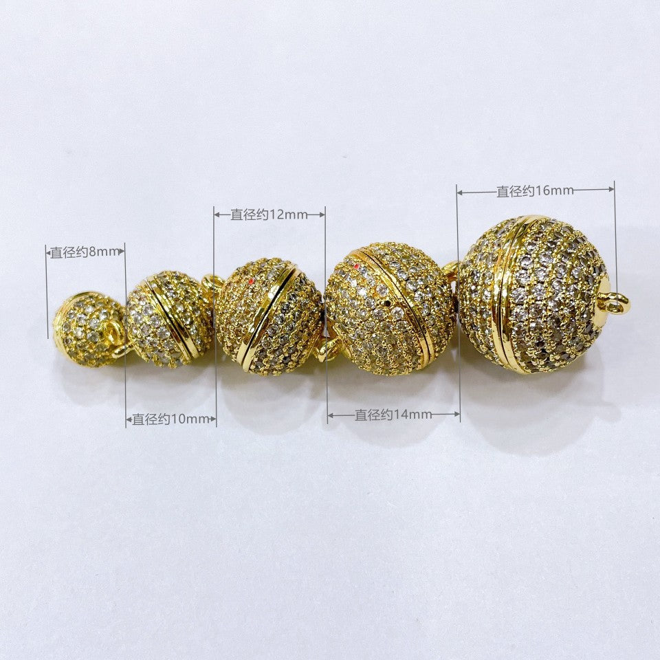 Micro-inlaid zircon copper matrial real 14K gold plated strong color retention 10mm magnetic clasp DIY bracelet necklace ending buckle jewelry accessories