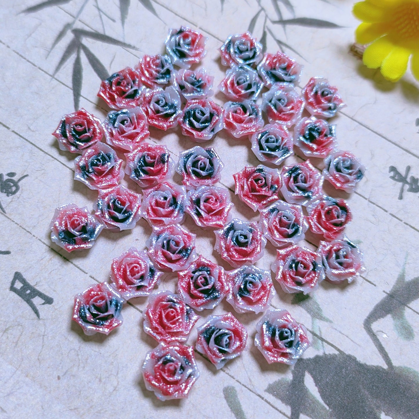 8mm resin soft roses with no-hole and curled edges 20g per bag for nail&keychian&bracelet&car hangers