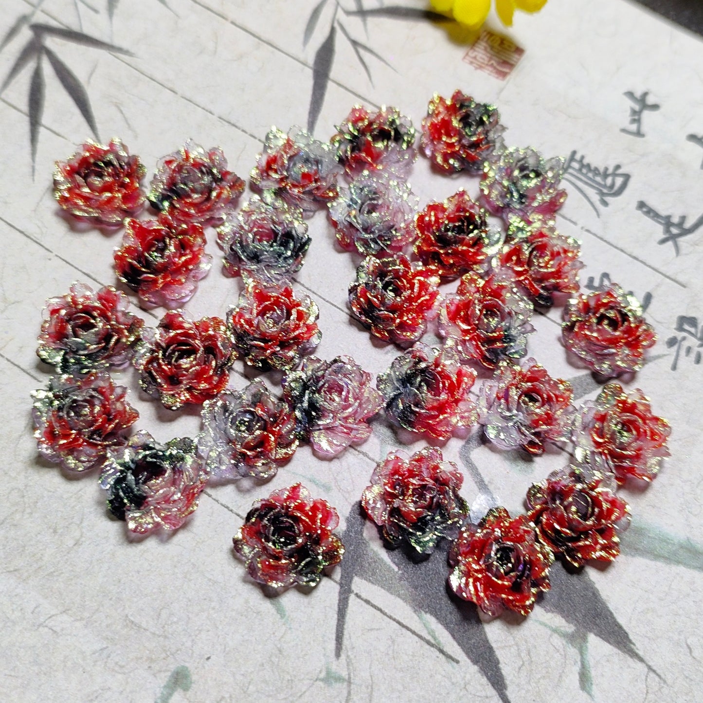 11mm&12mm soft resin true love rose &roses with no-hole and curl edge&peony flower 20g per bag for nail&keychian&bracelet&car hangers