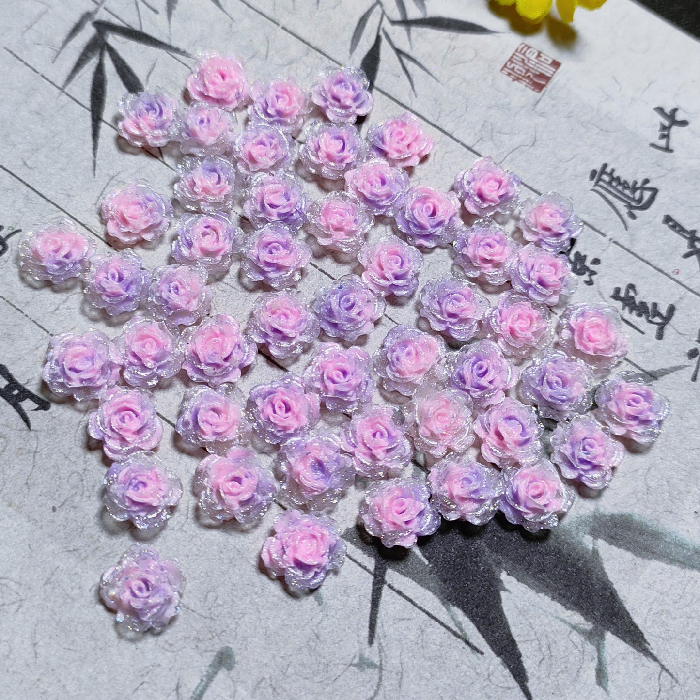7mm&8mm resin soft roses with no-hole&lotus&lily with hole 20g per bag for nail&keychian&bracelet&car hangers