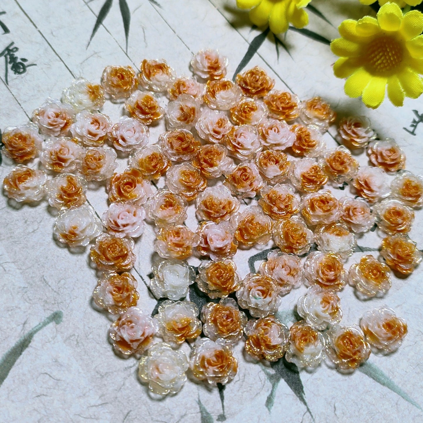 7mm&8mm resin soft roses with no-hole&lotus&lily with hole 20g per bag for nail&keychian&bracelet&car hangers