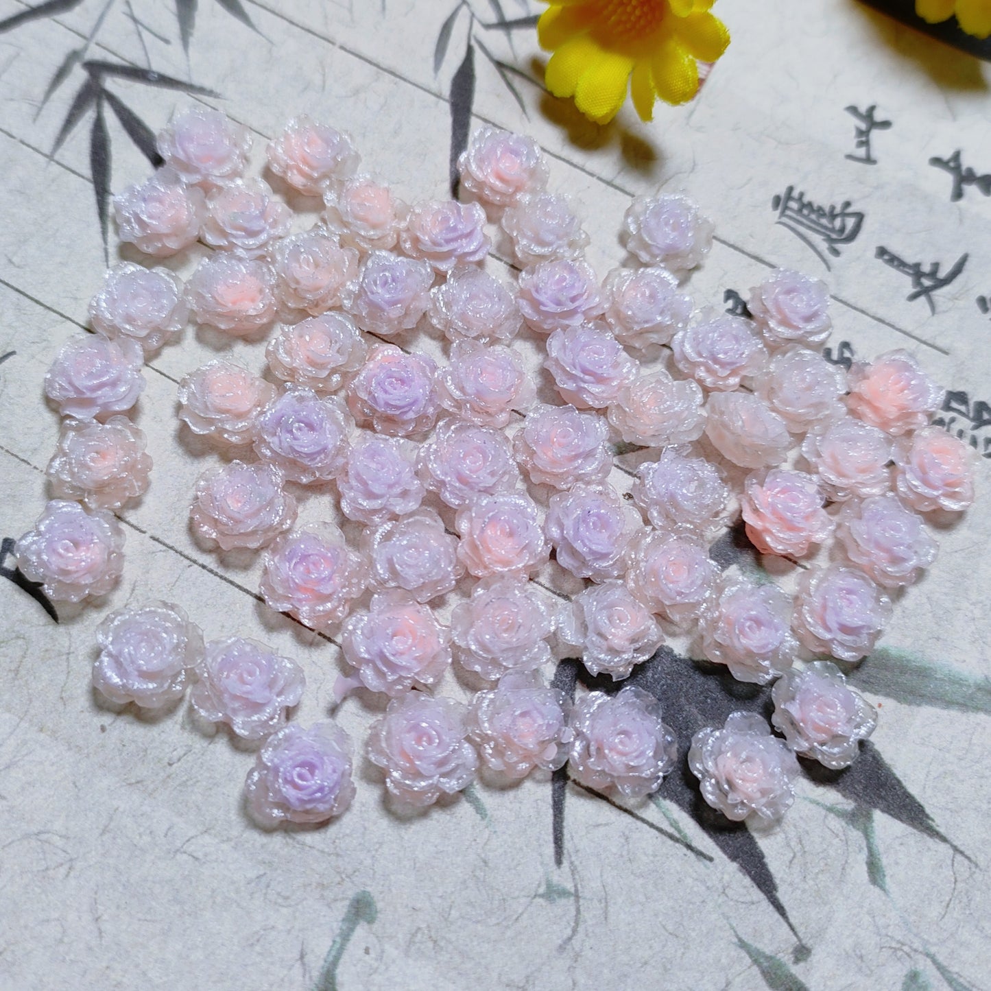 7mm&8mm resin soft roses with no-hole&lotus&lily with hole 20g per bag for nail&keychian&bracelet&car hangers