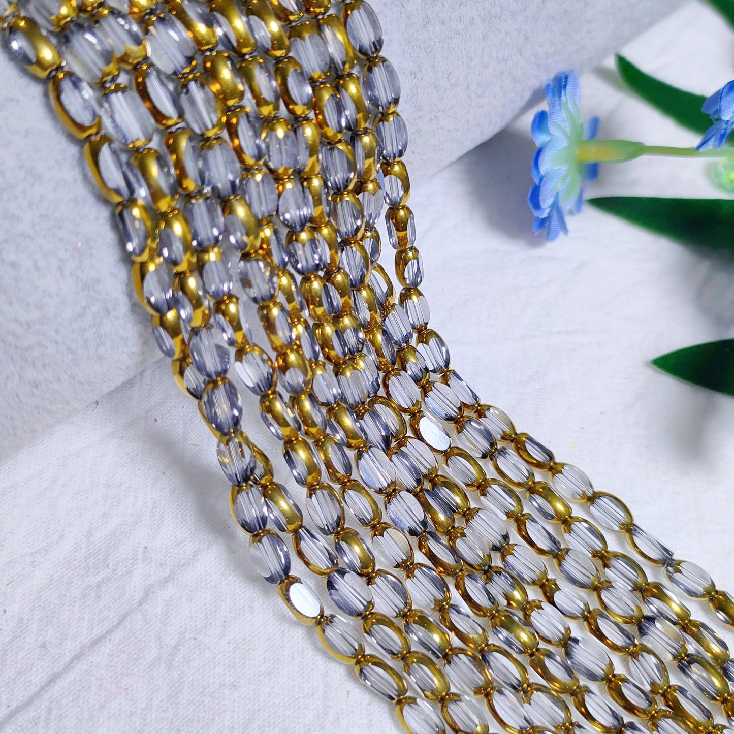 4*6.5mm vintage oval faceted golden and rainbow edge galss rice beads 48pcs per strand for DIY project bracelet&necklace&keychain etc material
