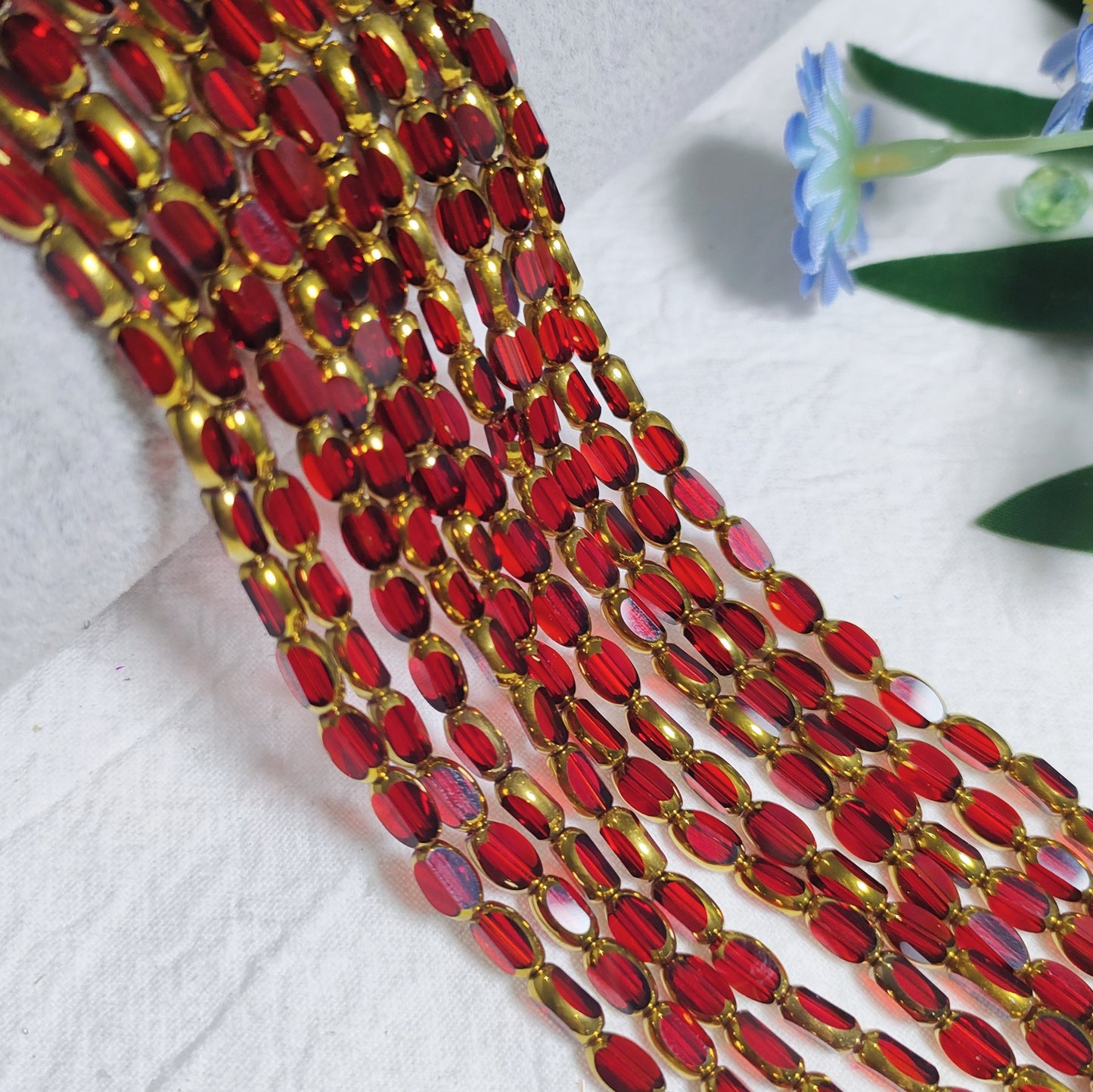 4*6.5mm vintage oval faceted golden and rainbow edge galss rice beads 48pcs per strand for DIY project bracelet&necklace&keychain etc material