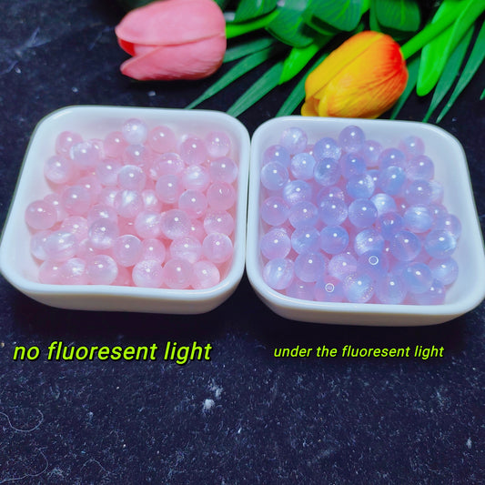 10mm Color-changing fine flash ultravioletlight changing cats eye round resin beads 50pcs per bag forDIY braclet&keychain&car hanger material