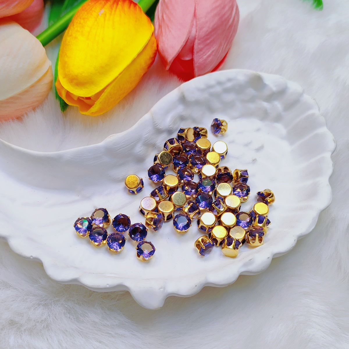 6mm round zircon rhinestones with golden and silver base for DIY bracelet & necklace