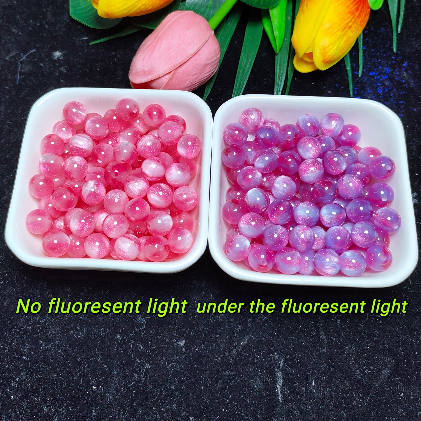 10mm Color-changing fine flash ultravioletlight changing cats eye round resin beads 50pcs per bag forDIY braclet&keychain&car hanger material