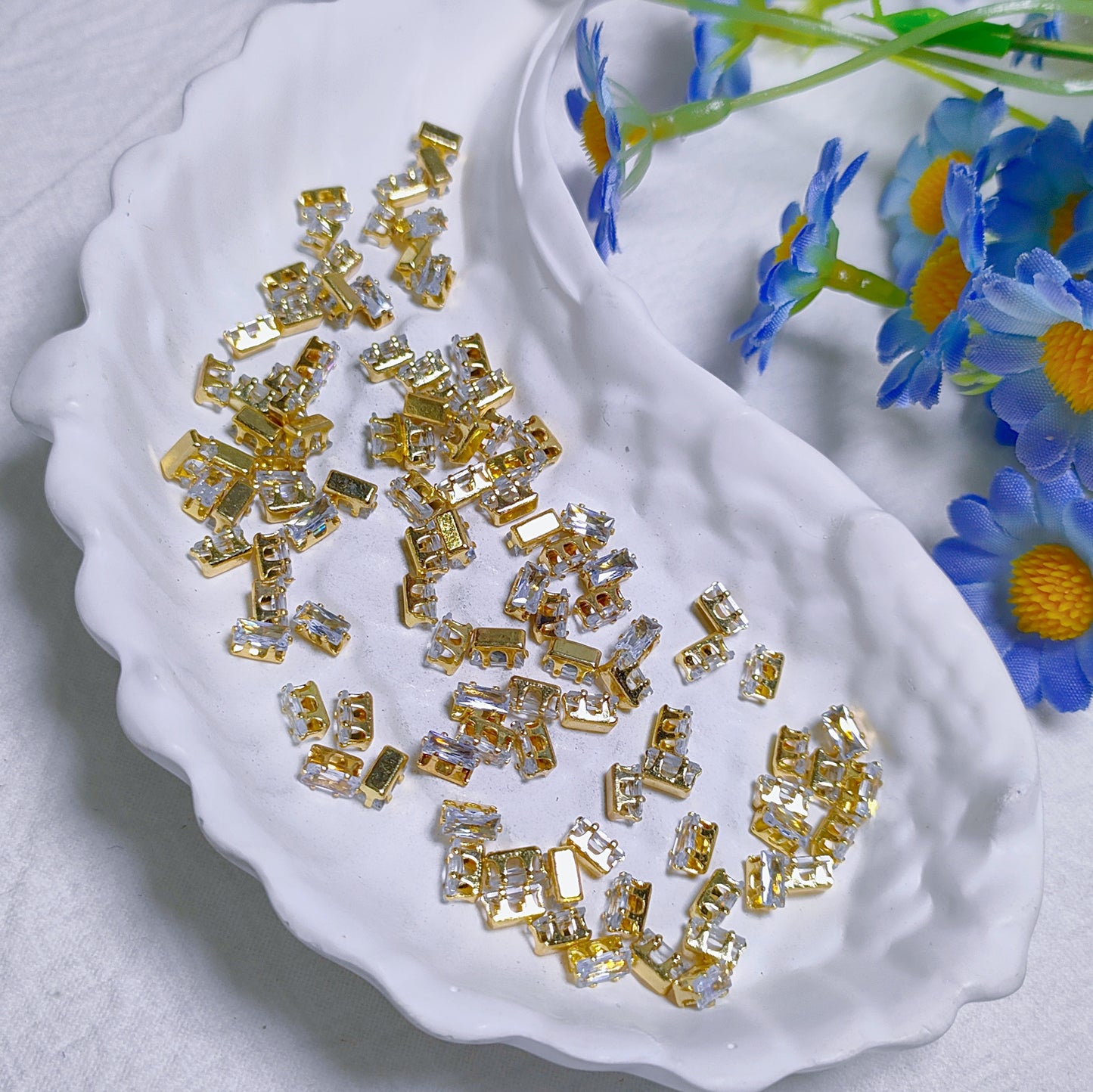 2.5x5mm rectangle zircon rhinestones with golden and silver base for DIY bracelet & necklace
