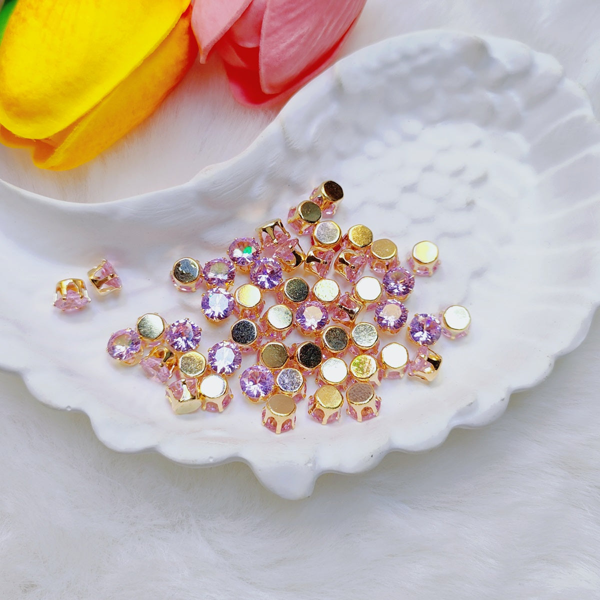 3mm round zircon rhinestones with golden and silver base for DIY bracelet & necklace