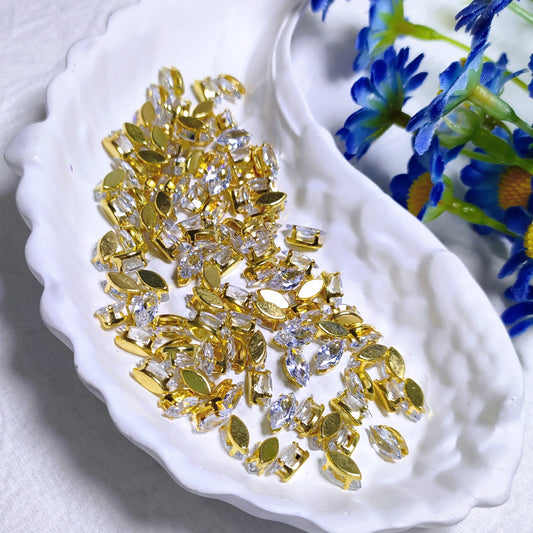 3x6mm horse eye zircon rhinestones with golden and silver base for DIY bracelet & necklace