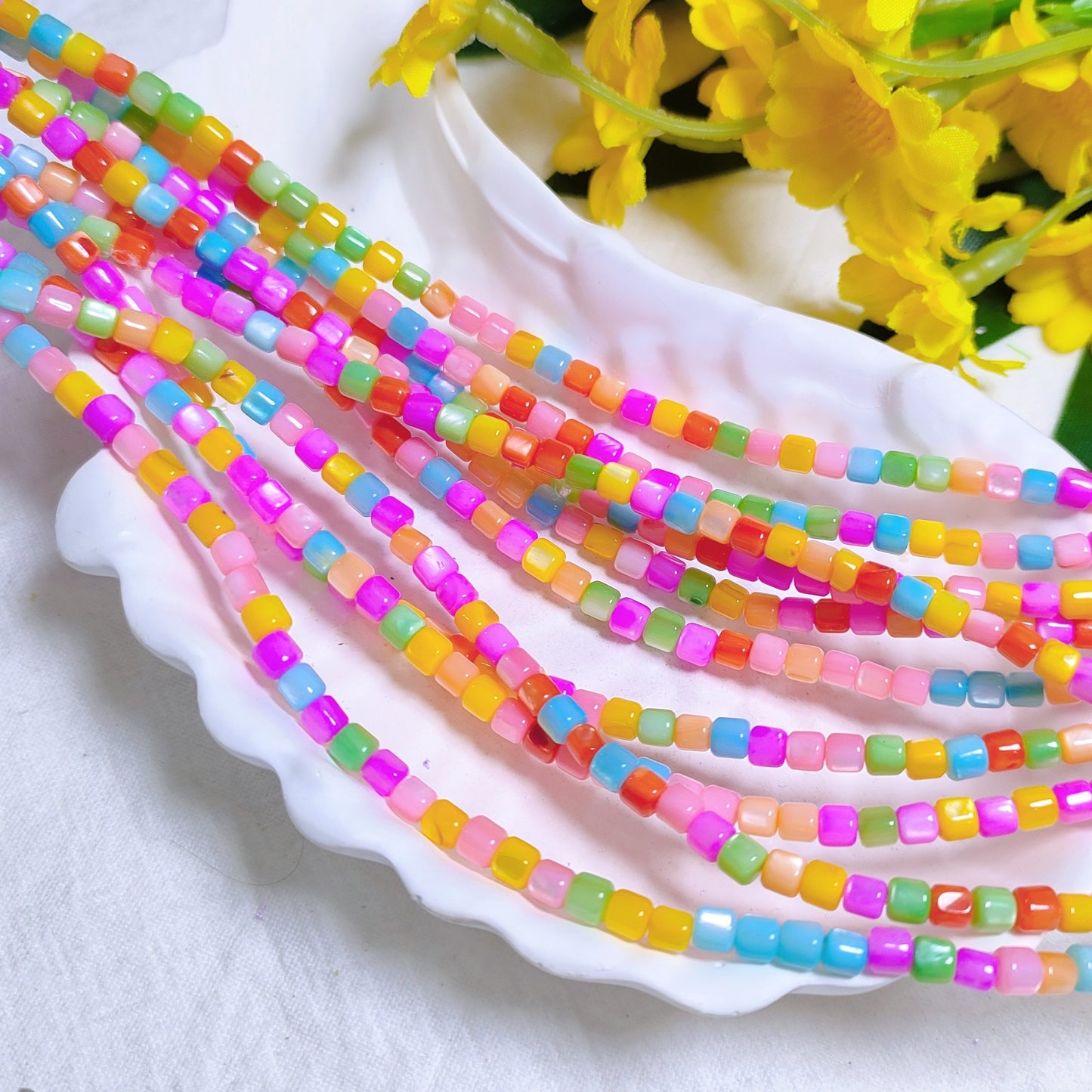 3.5mm natural fresh water pressed shell colored cylindrical beads for DIY bracelet&necklace&keychian etc