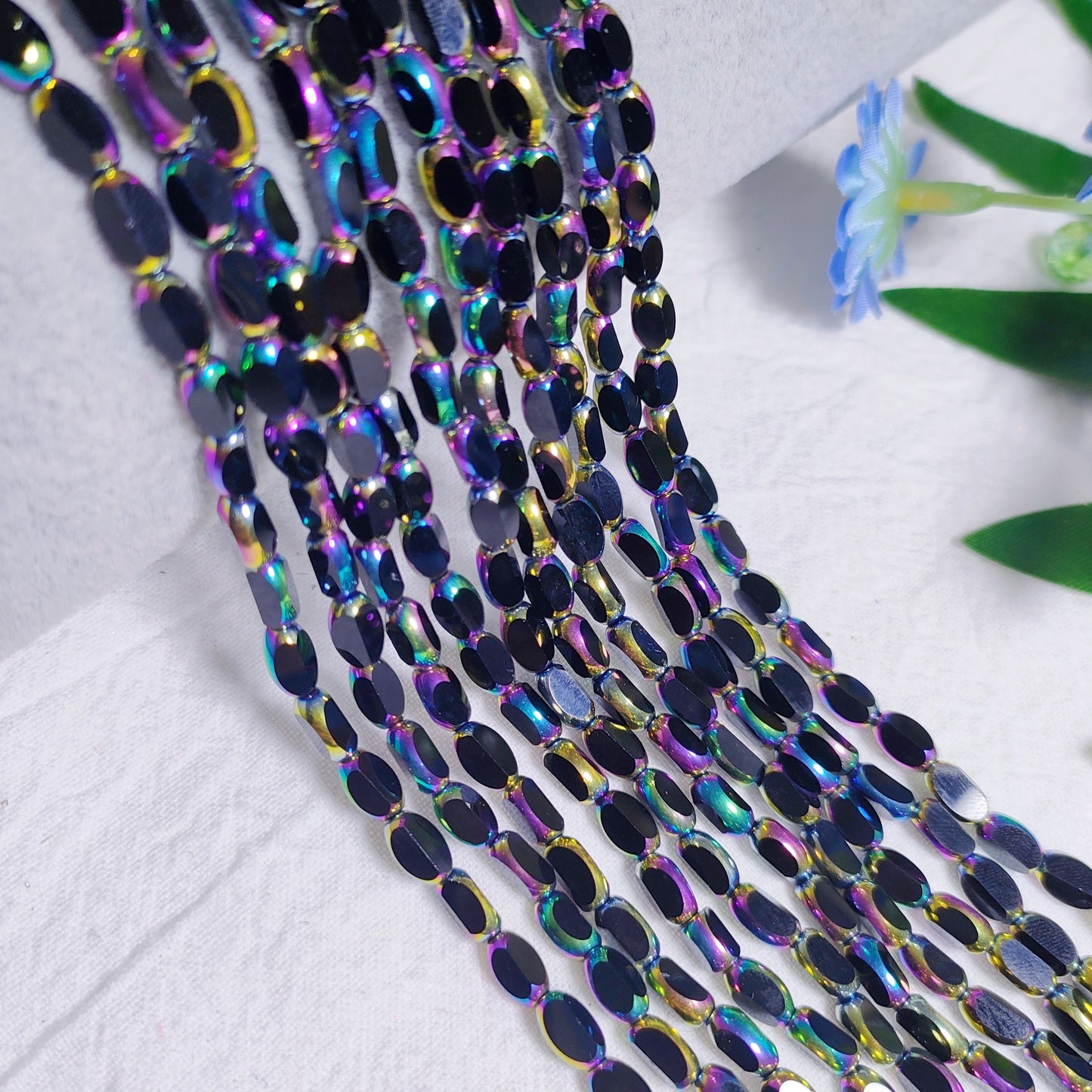 4*6.5mm vintage oval faceted golden and rainbow edge galss rice beads 48pcs per strand for DIY project bracelet&necklace&keychain etc material