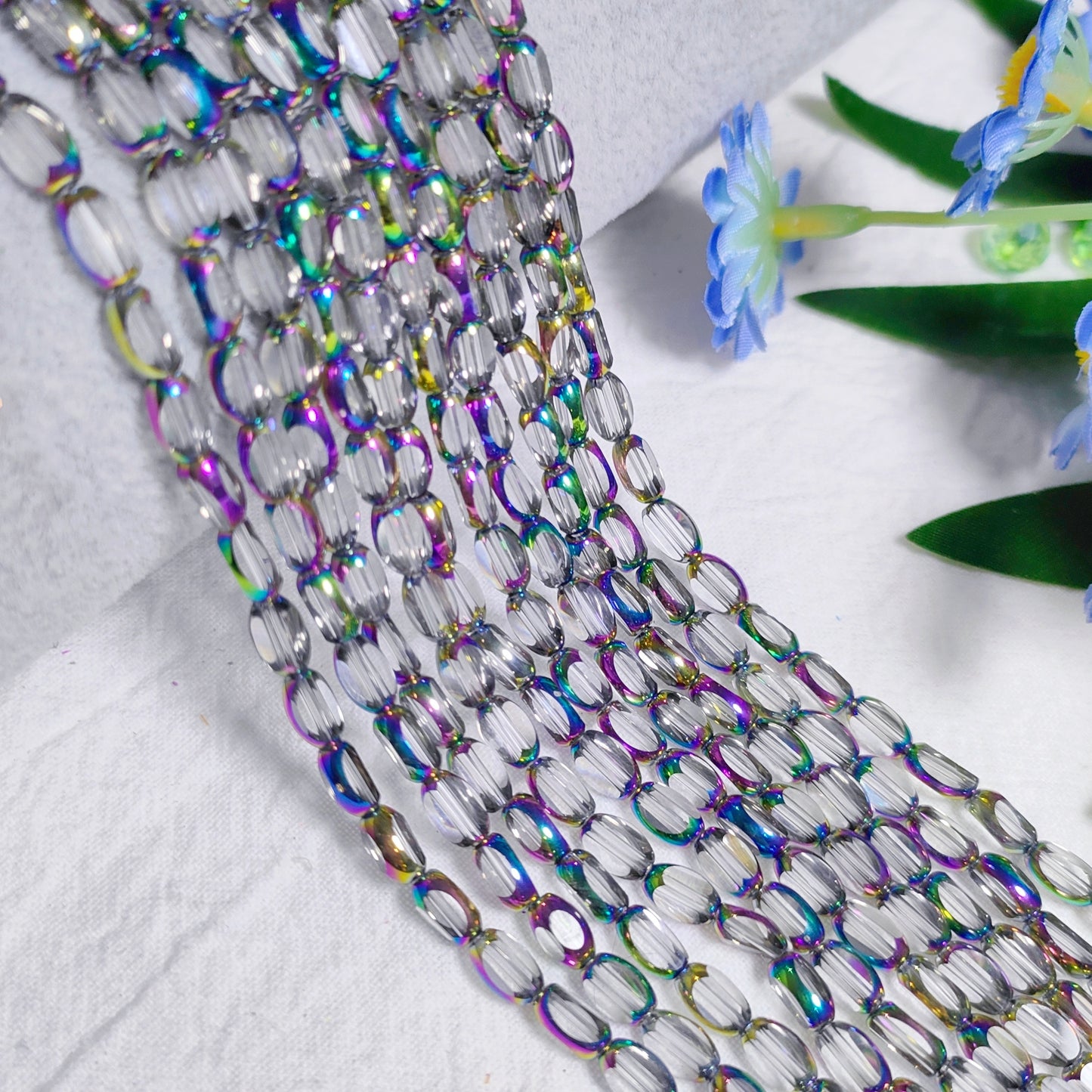 4*6.5mm vintage oval faceted golden and rainbow edge galss rice beads 48pcs per strand for DIY project bracelet&necklace&keychain etc material