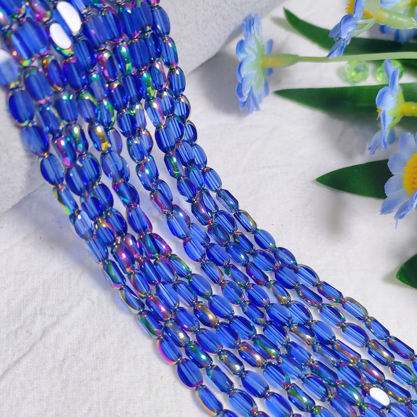4*6.5mm vintage oval faceted golden and rainbow edge galss rice beads 48pcs per strand for DIY project bracelet&necklace&keychain etc material