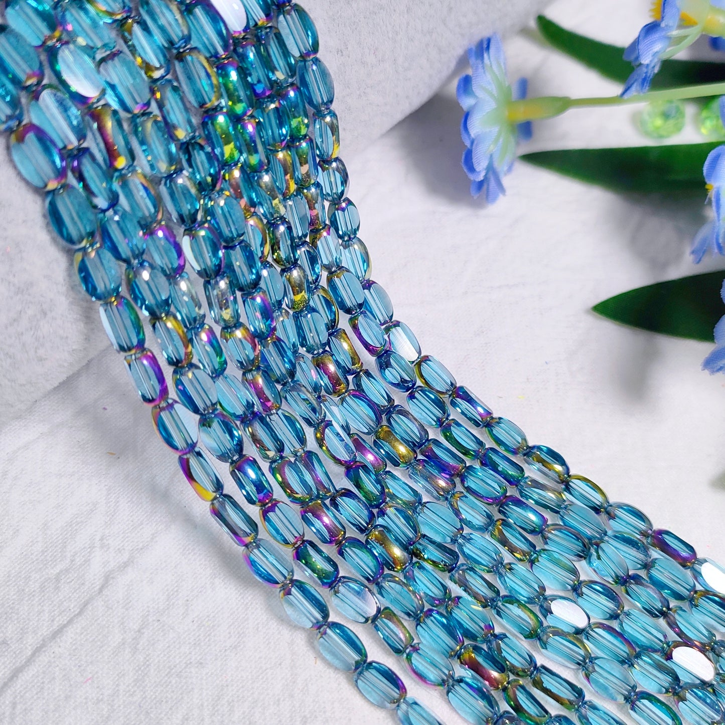 4*6.5mm vintage oval faceted golden and rainbow edge galss rice beads 48pcs per strand for DIY project bracelet&necklace&keychain etc material
