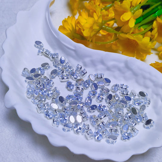 4x6mm oval zircon rhinestones with golden and silver base for DIY bracelet & necklace