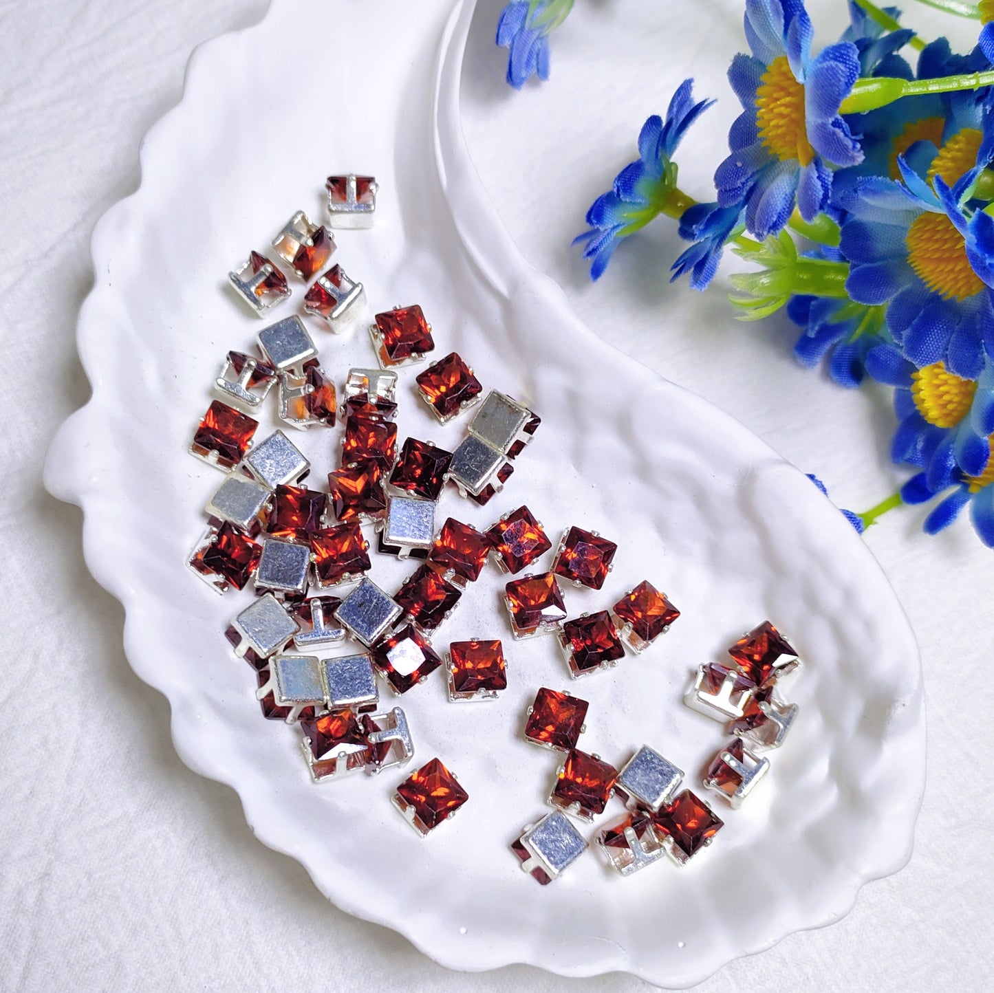 6mm square zircon rhinestones with silver base for DIY bracelet & necklace