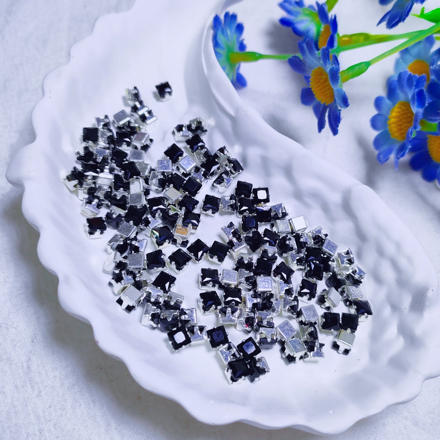 4mm square zircon rhinestones with silver base for DIY bracelet & necklace