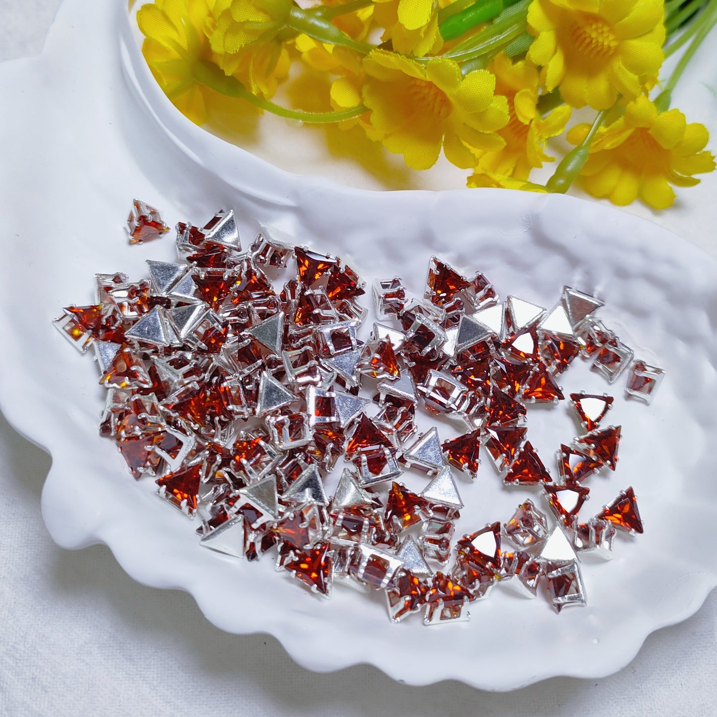 6mm triangle zircon rhinestones with golden and silver base for DIY bracelet & necklace