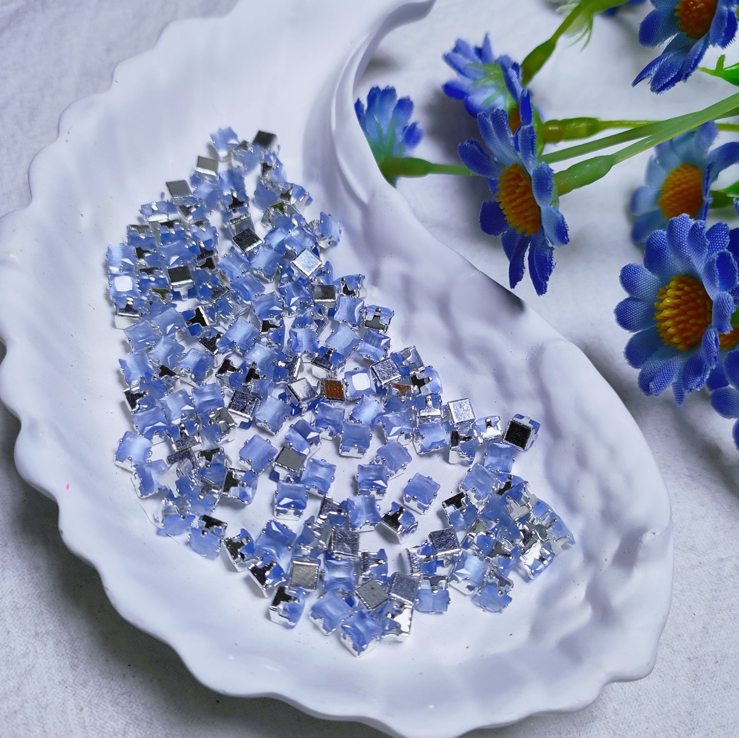 4mm square zircon rhinestones with silver base for DIY bracelet & necklace