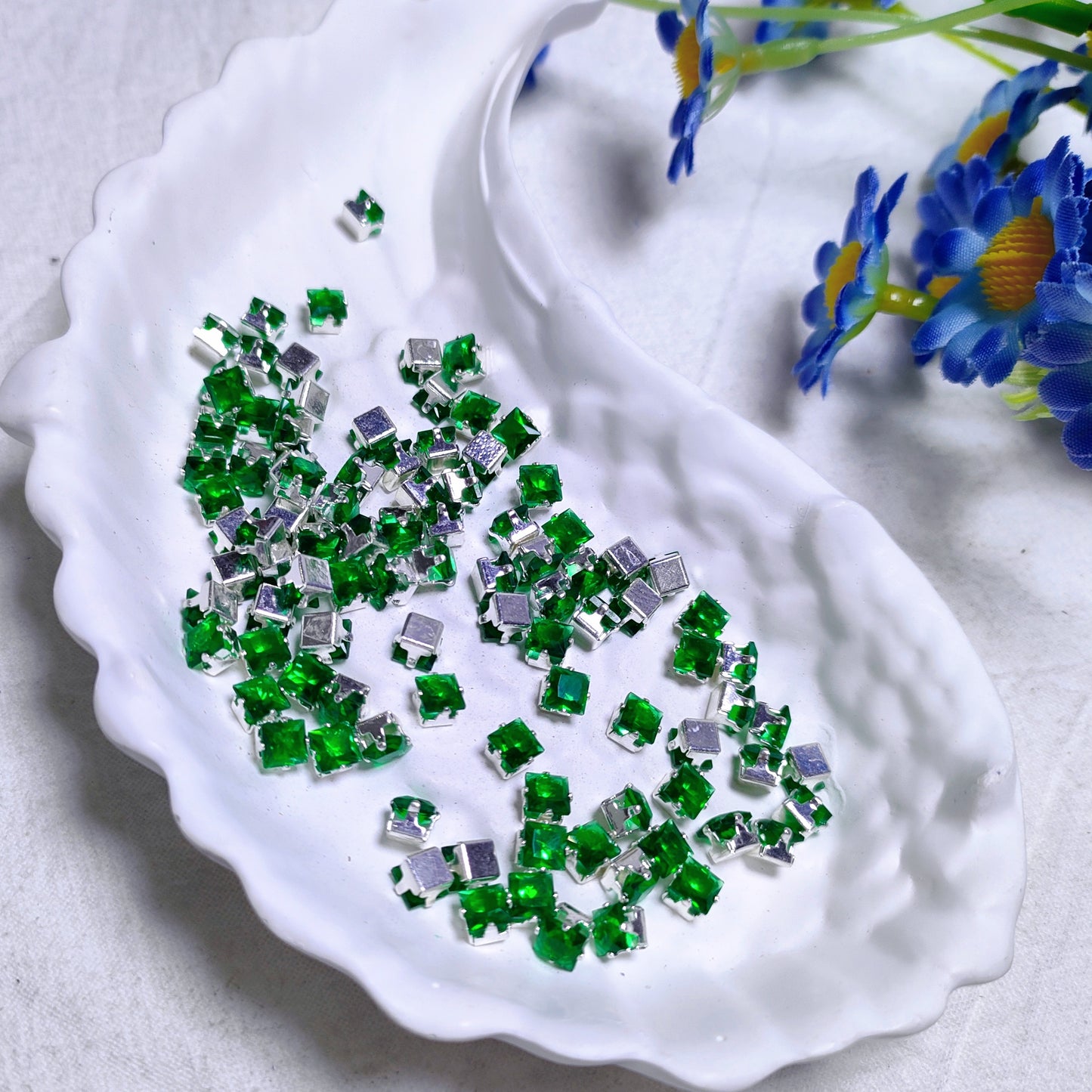 4mm square zircon rhinestones with silver base for DIY bracelet & necklace