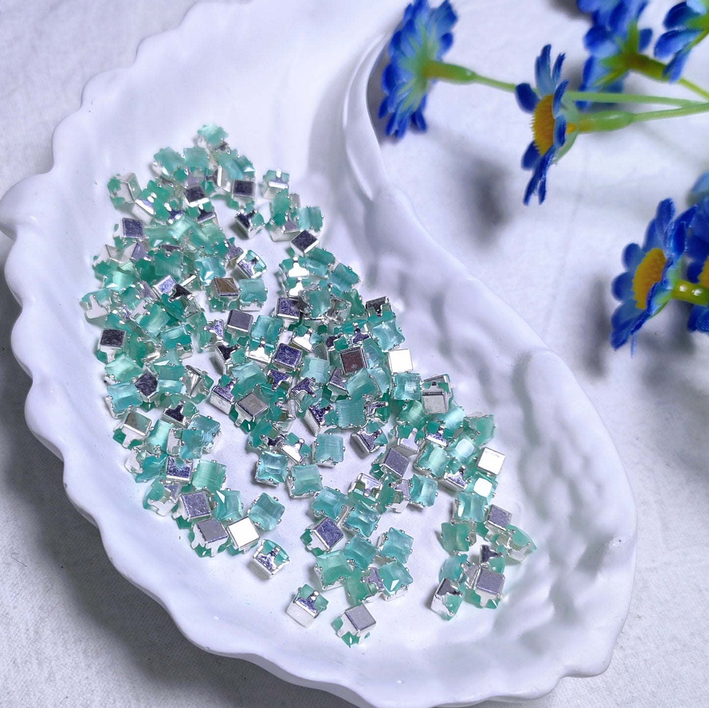 4mm square zircon rhinestones with silver base for DIY bracelet & necklace