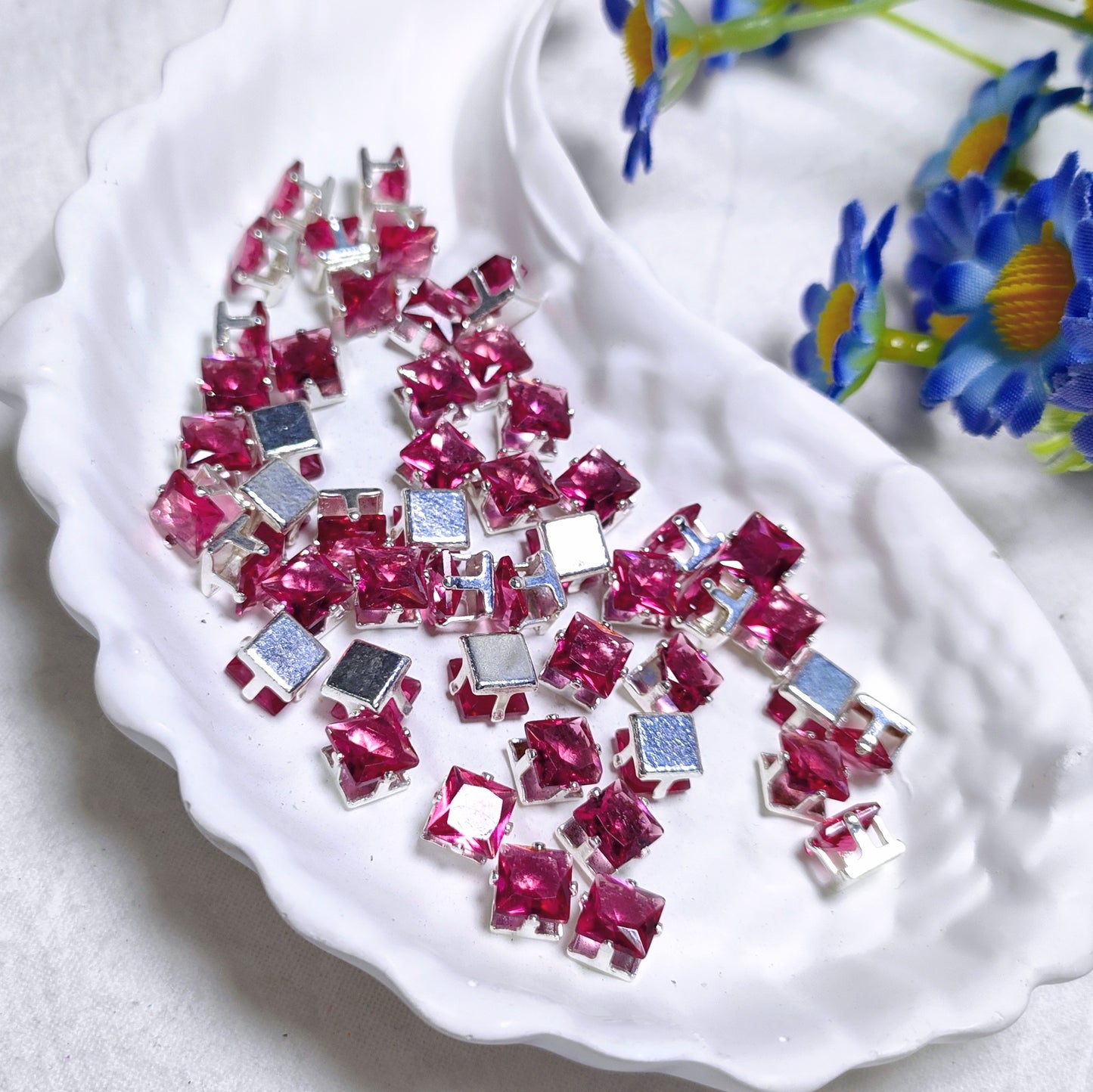 6mm square zircon rhinestones with silver base for DIY bracelet & necklace