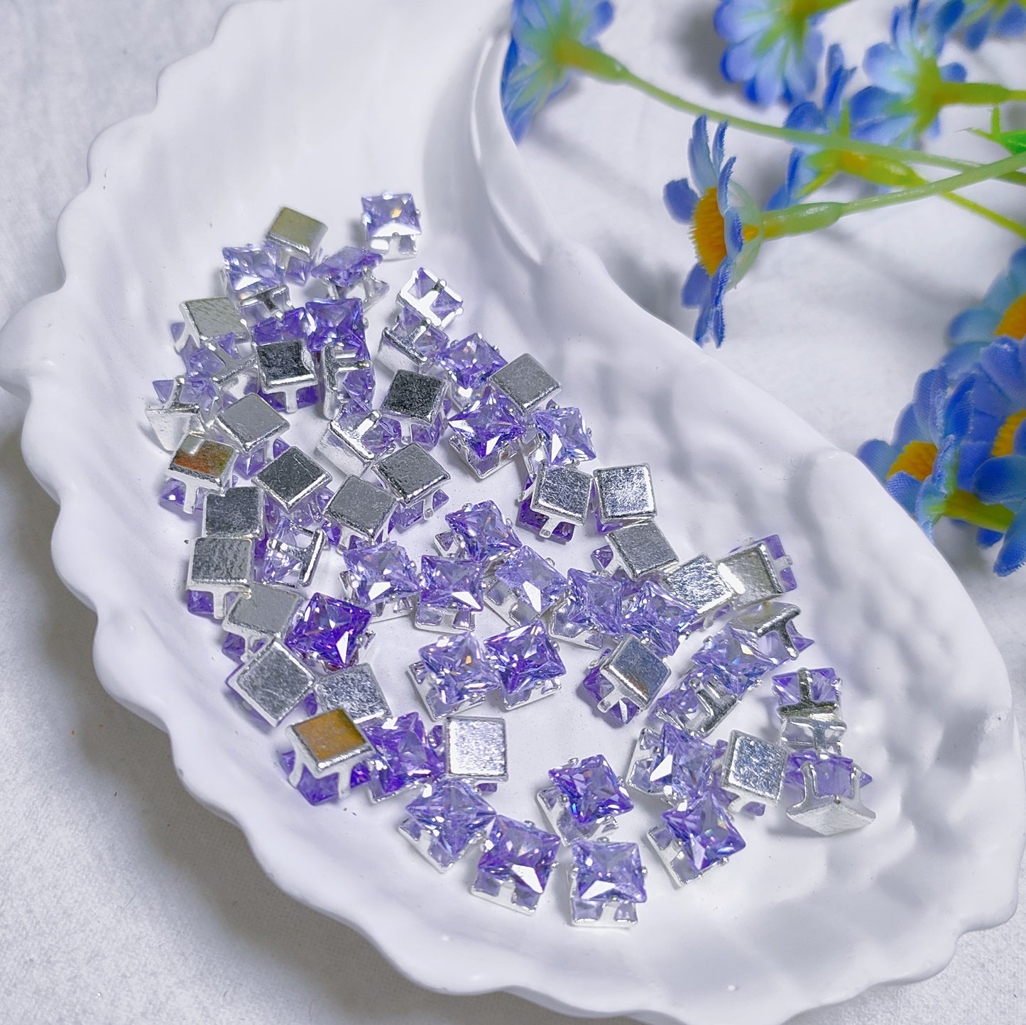6mm square zircon rhinestones with silver base for DIY bracelet & necklace