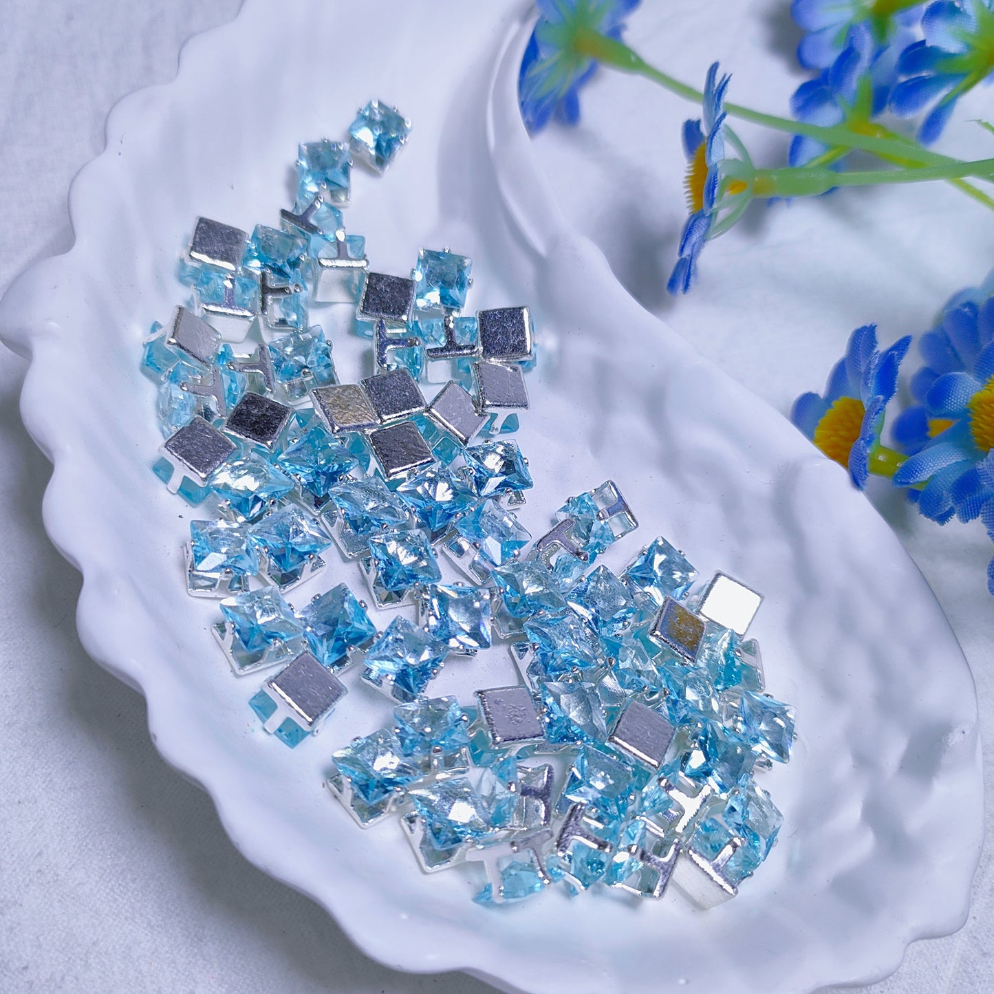 6mm square zircon rhinestones with silver base for DIY bracelet & necklace