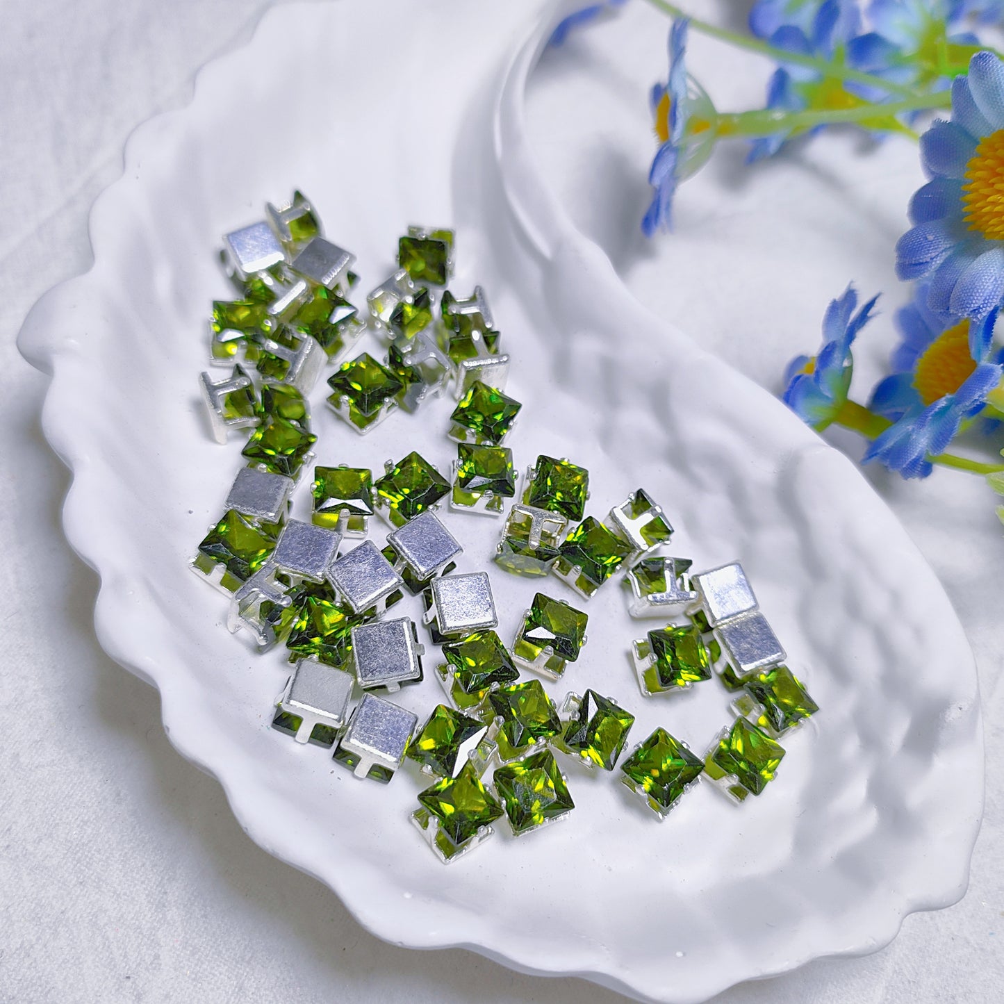 6mm square zircon rhinestones with silver base for DIY bracelet & necklace