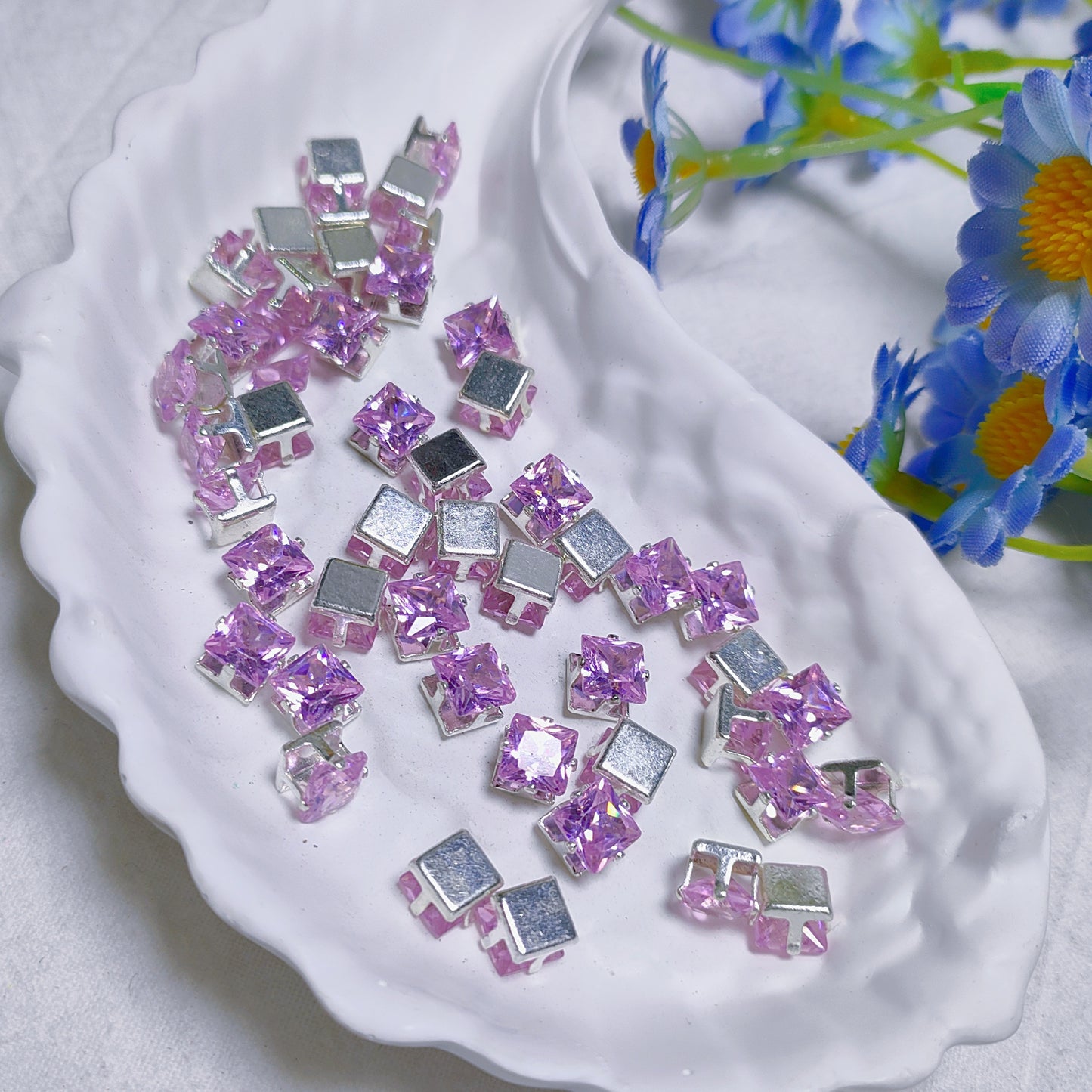 6mm square zircon rhinestones with silver base for DIY bracelet & necklace
