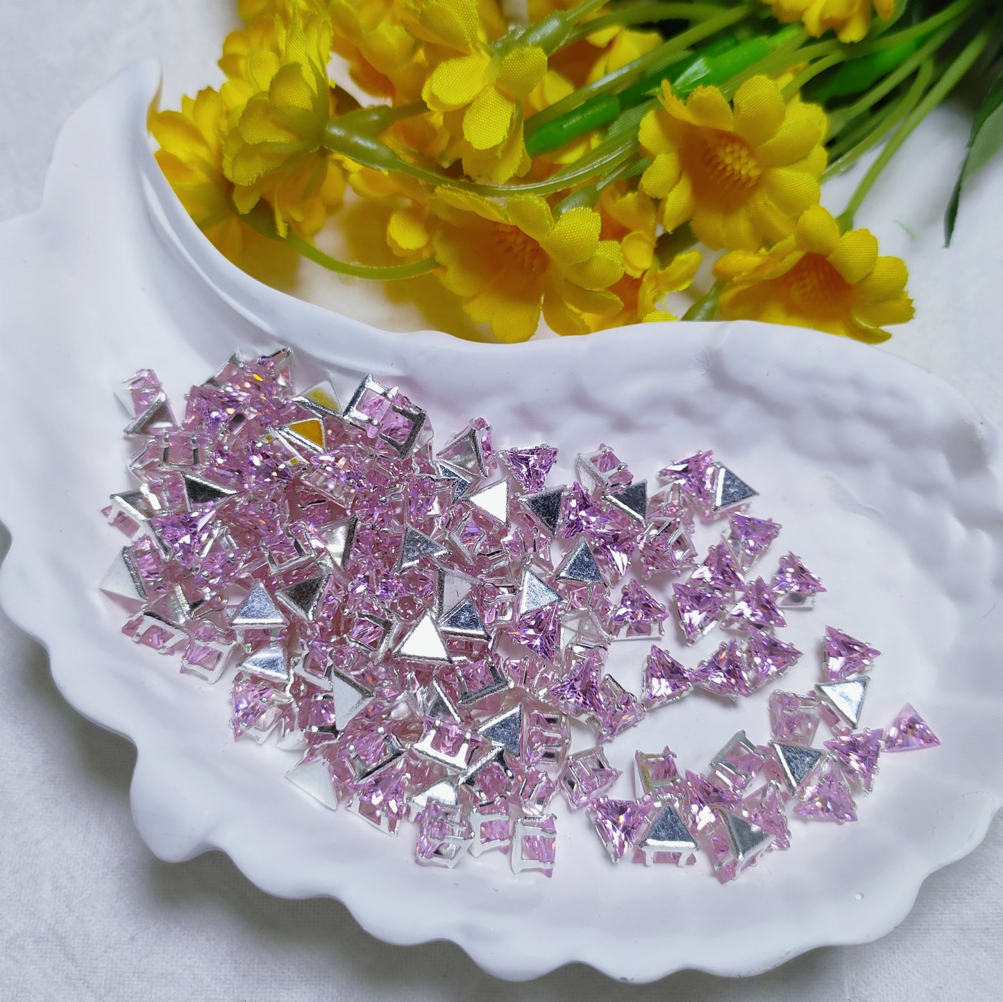 4mm triangle zircon rhinestones with golden and silver base for DIY bracelet & necklace