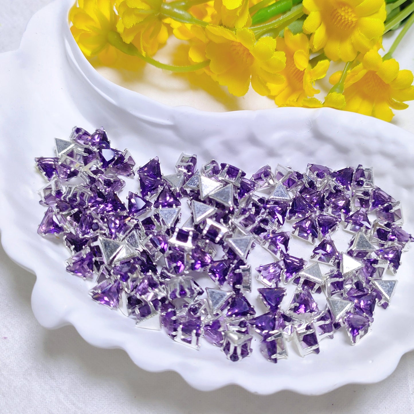 6mm triangle zircon rhinestones with golden and silver base for DIY bracelet & necklace