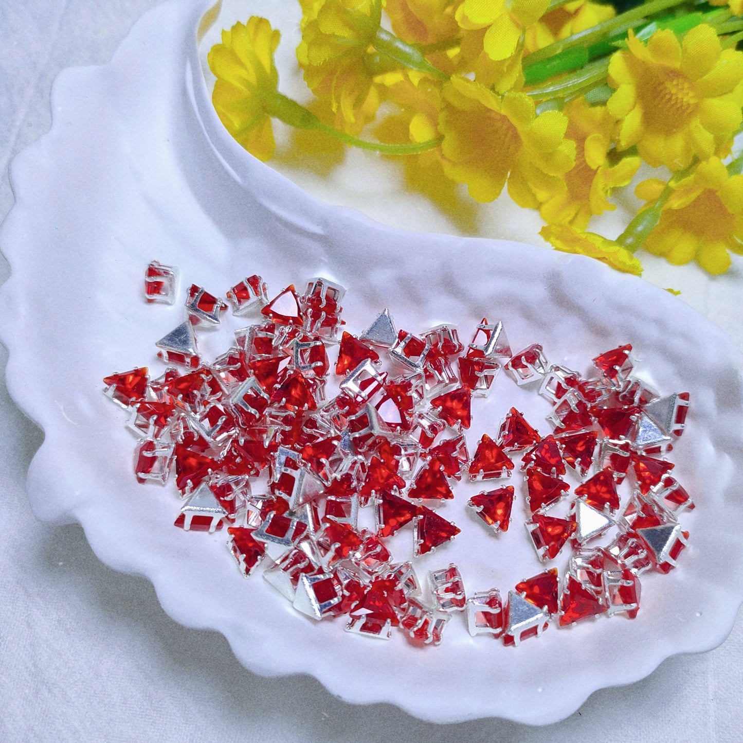 6mm triangle zircon rhinestones with golden and silver base for DIY bracelet & necklace