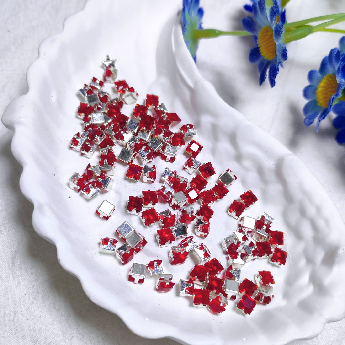 4mm square zircon rhinestones with silver base for DIY bracelet & necklace